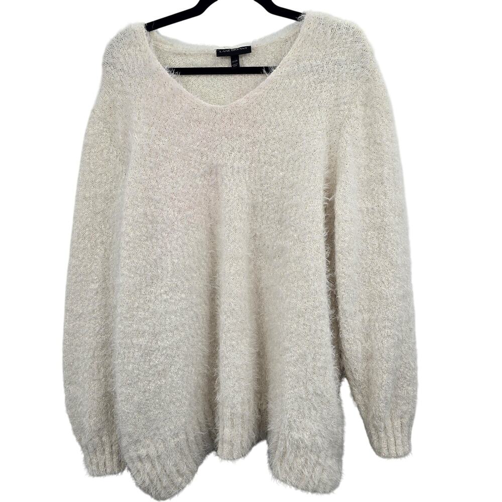 Lane Bryant White Fuzzy Eyelash Knit Pullover Sweater 22W 24W